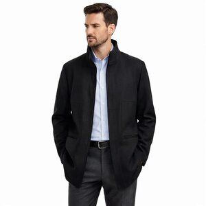 REISS The Black Mens Wool Slim Fit Jacket Coat sz L (fits like M or small-med)